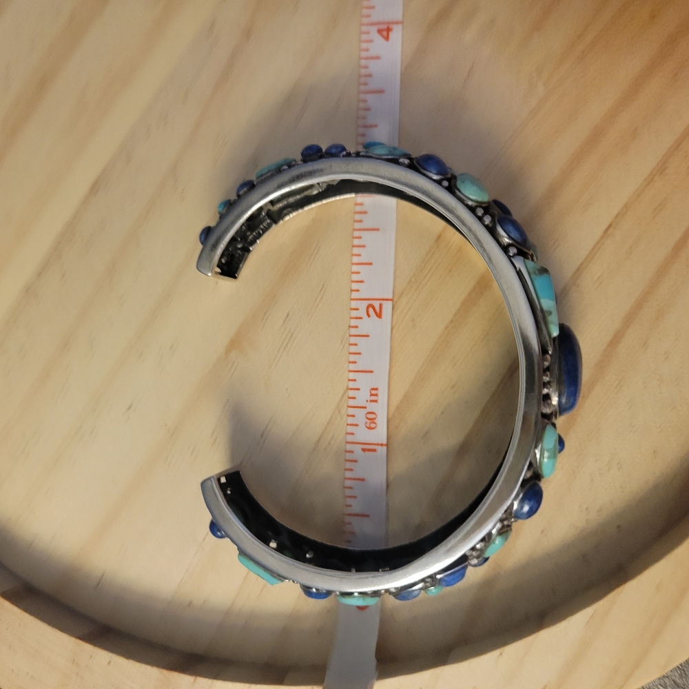 Southwest Sterling Turquoise And Lapis Cuff - Picture 2 of 4